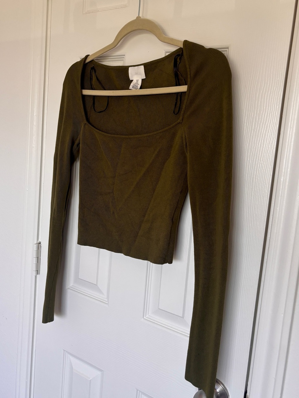 Olive Long-Sleeve Square Neck Crop Top